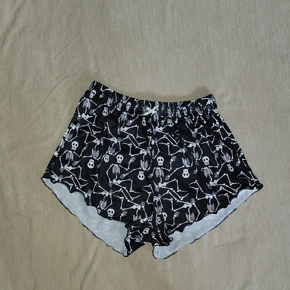 Black Skeleton Print Women's Sleep Shorts